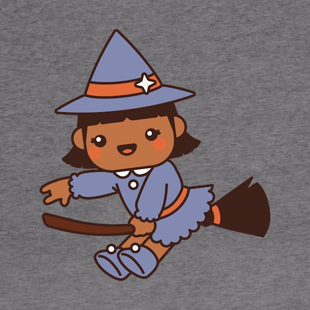 Cute Kawaii Witch Kid Flying on a Broomstick by SLAG_Creative